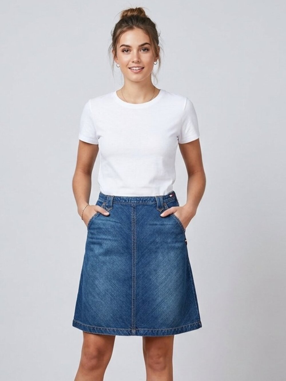 Vintage Tommy Hilfiger Denim A-Line Skirt - Diagonal Seam Detail - Size 12
